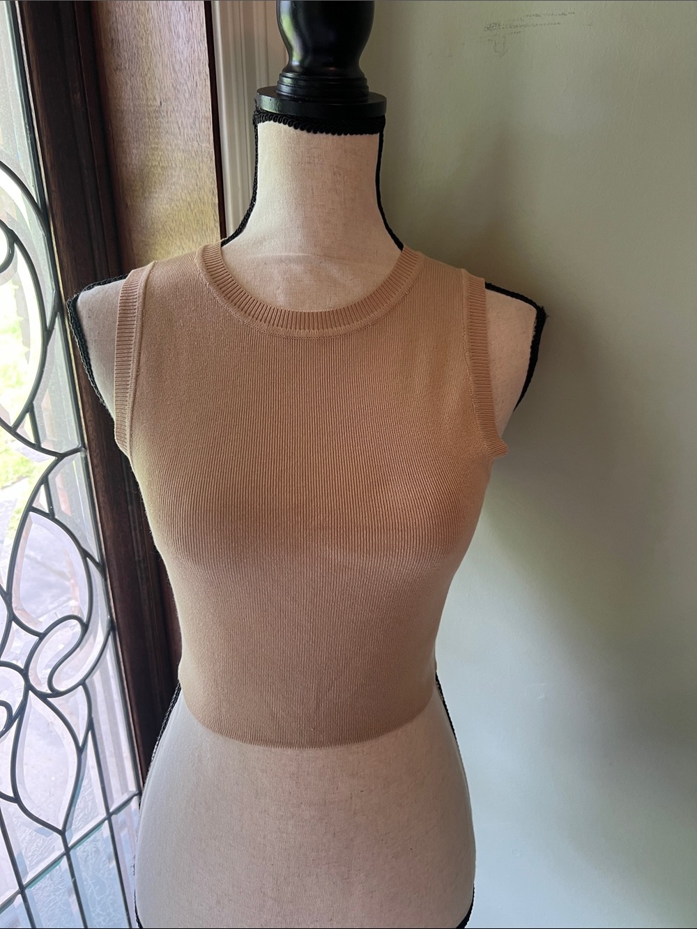 Zara Tan Ribbed Knit Sleeveless Tank